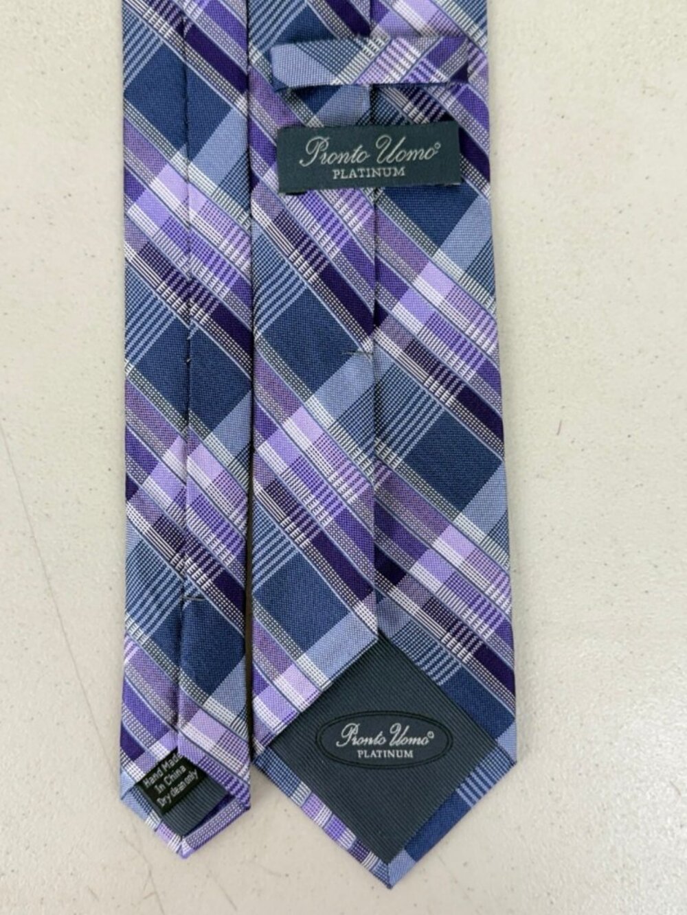 Vintage Plaid Silk Tie 90s Blue Purple Tartan Patterned Neckwear Mens Necktie - Picture 3 of 3